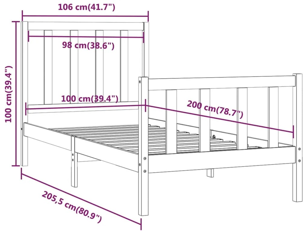 Estrutura de cama 100x200 cm madeira maciça branco