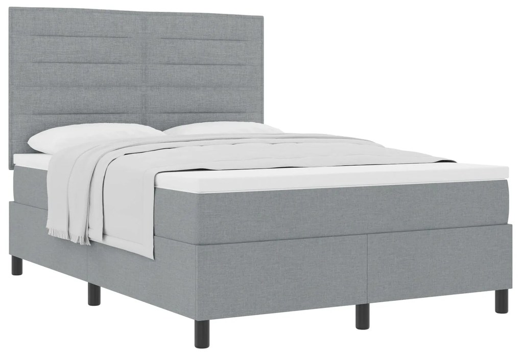 Cama Box Spring com Colchão Cinza Claro 140x200 cm Tecido