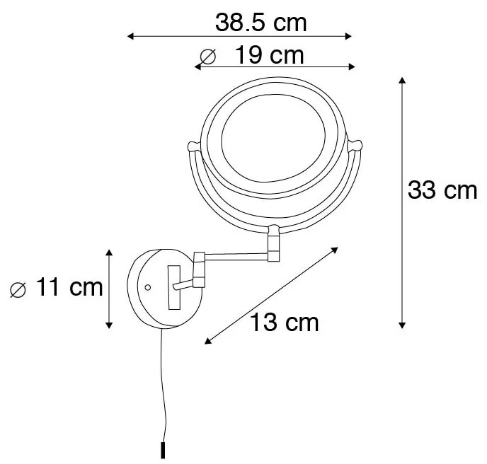 Espelho de parede design preto com LED ajustável IP44 com puxador - Vicino