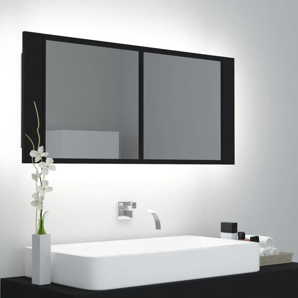 804981 vidaXL Armário espelhado casa de banho LED 100x12x45cm acrílico preto