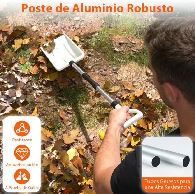 Pá para neve leve com cabo ergonómico e haste de alumínio resistente para entradas de carros, calçadas, jardins Branca
