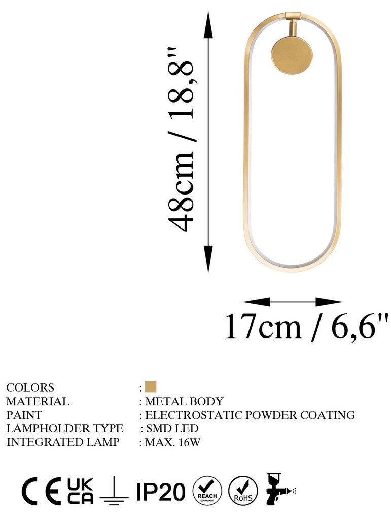 Candeeiro de Parede Can – Dourado – 17x48x10 cm