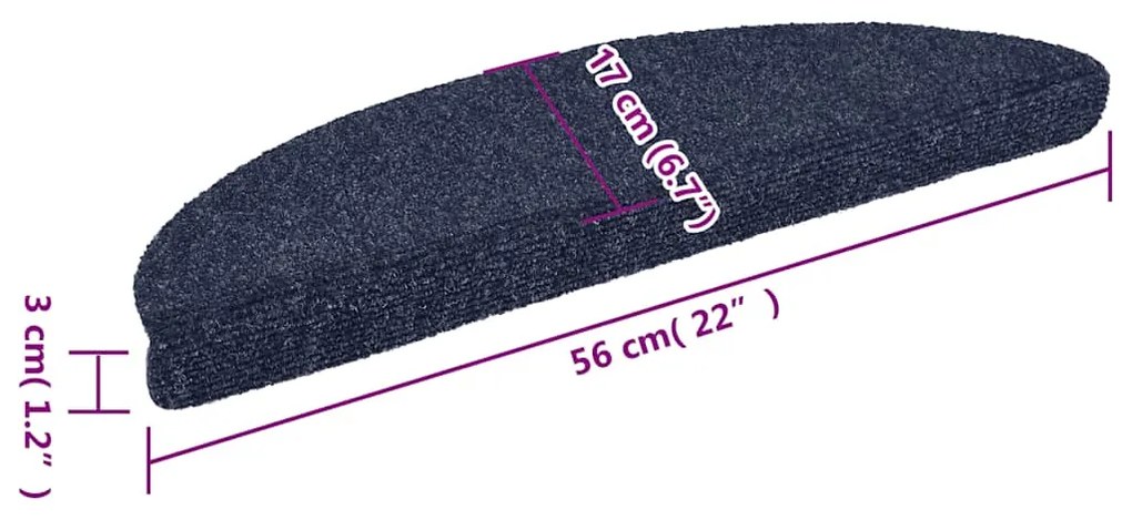 Tapetes de escada adesivos 15 pcs 56x17x3 cm azul