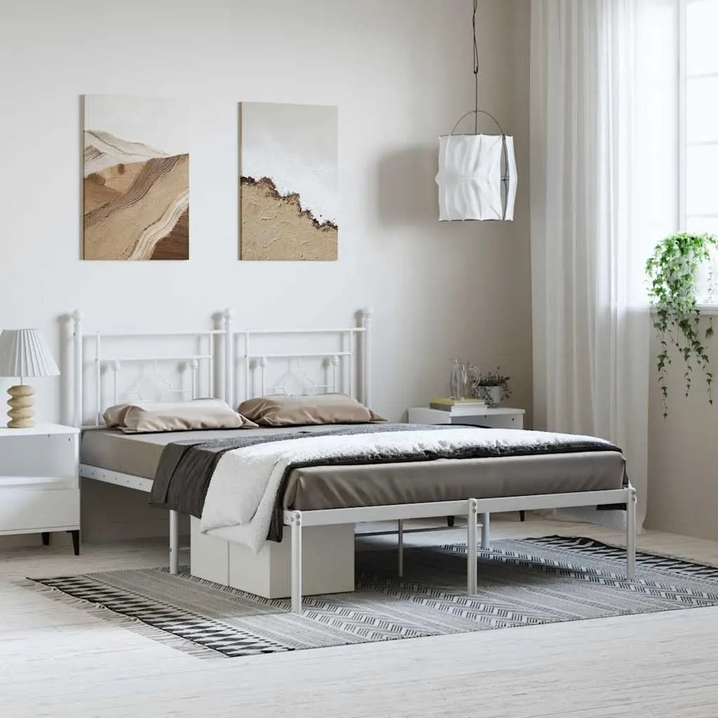 Estrutura de cama com cabeceira 150x200 cm metal branco