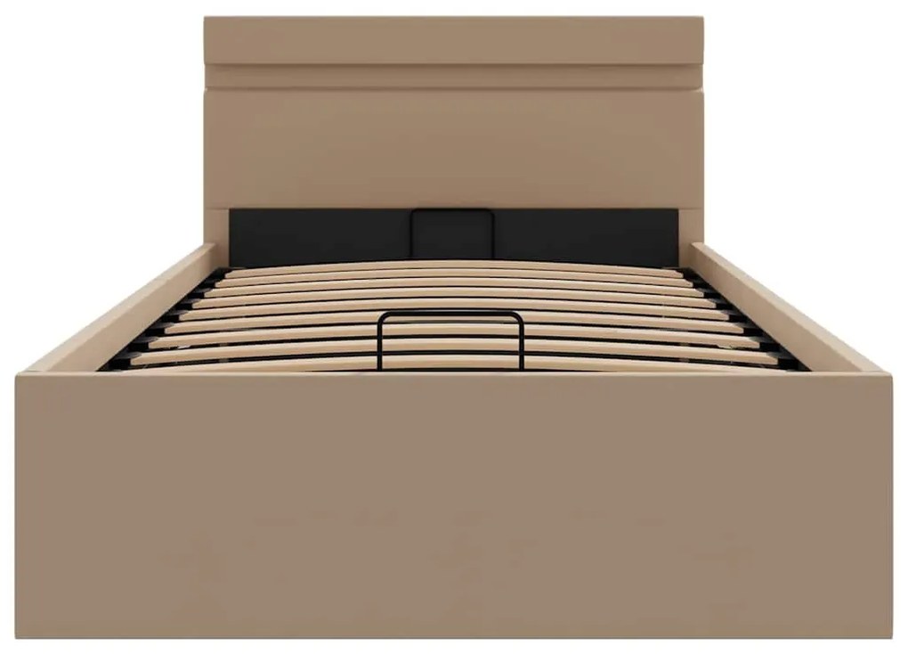 Cama hidrául. arrumação e LED 100x200cm couro artif. cappuccino