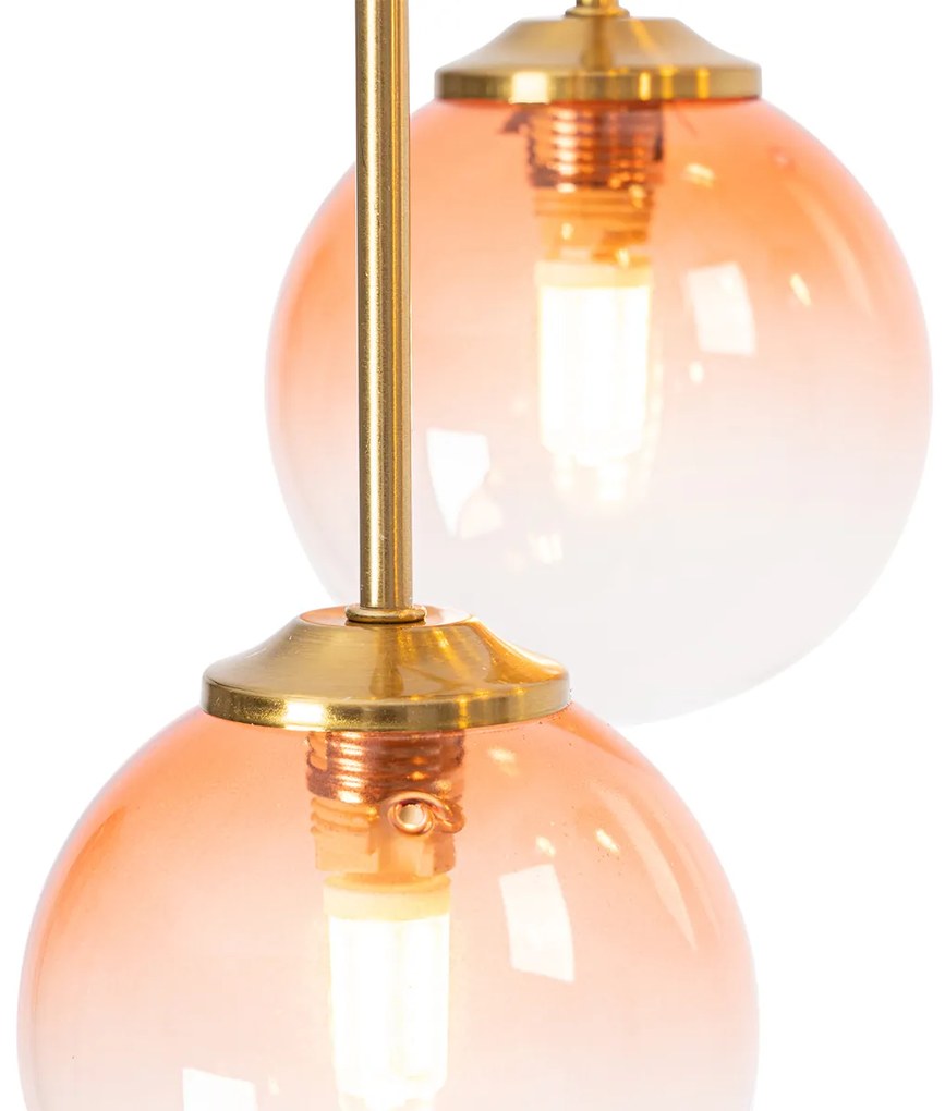 Candeeiro de teto Art Deco dourado com vidro rosa 9 luzes - Athens Art Deco