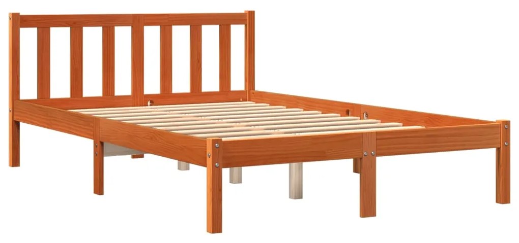 Cama sem colchão 140x200 cm madeira pinho maciça castanho-mel