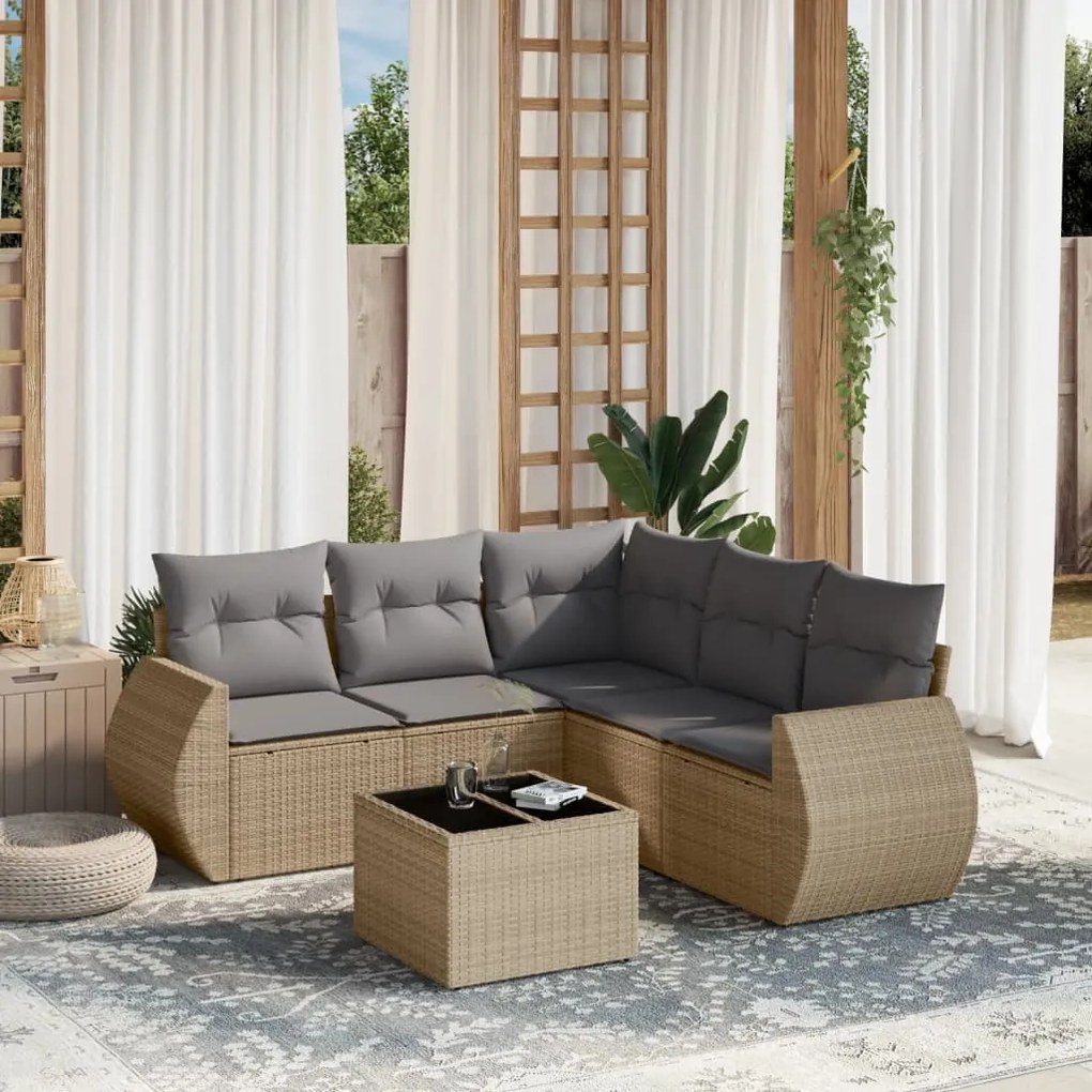 vidaXL 6 pcs conjunto de sofás p/ jardim com almofadões vime PE bege