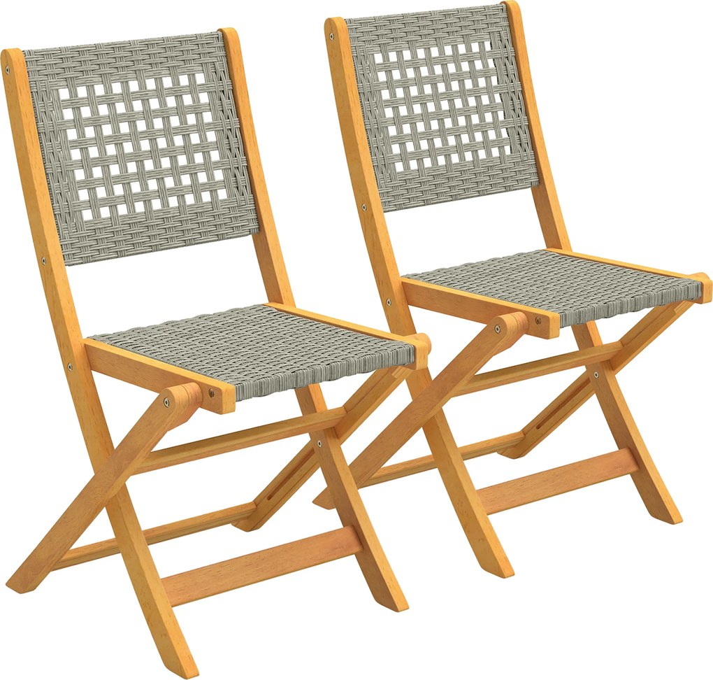 Outsunny Cadeiras de Jardim 2 Peças Cadeira Dobrável com Assento Respirável Altura Confortável em Madeira Maciça & Polyrattan | Aosom Portugal
