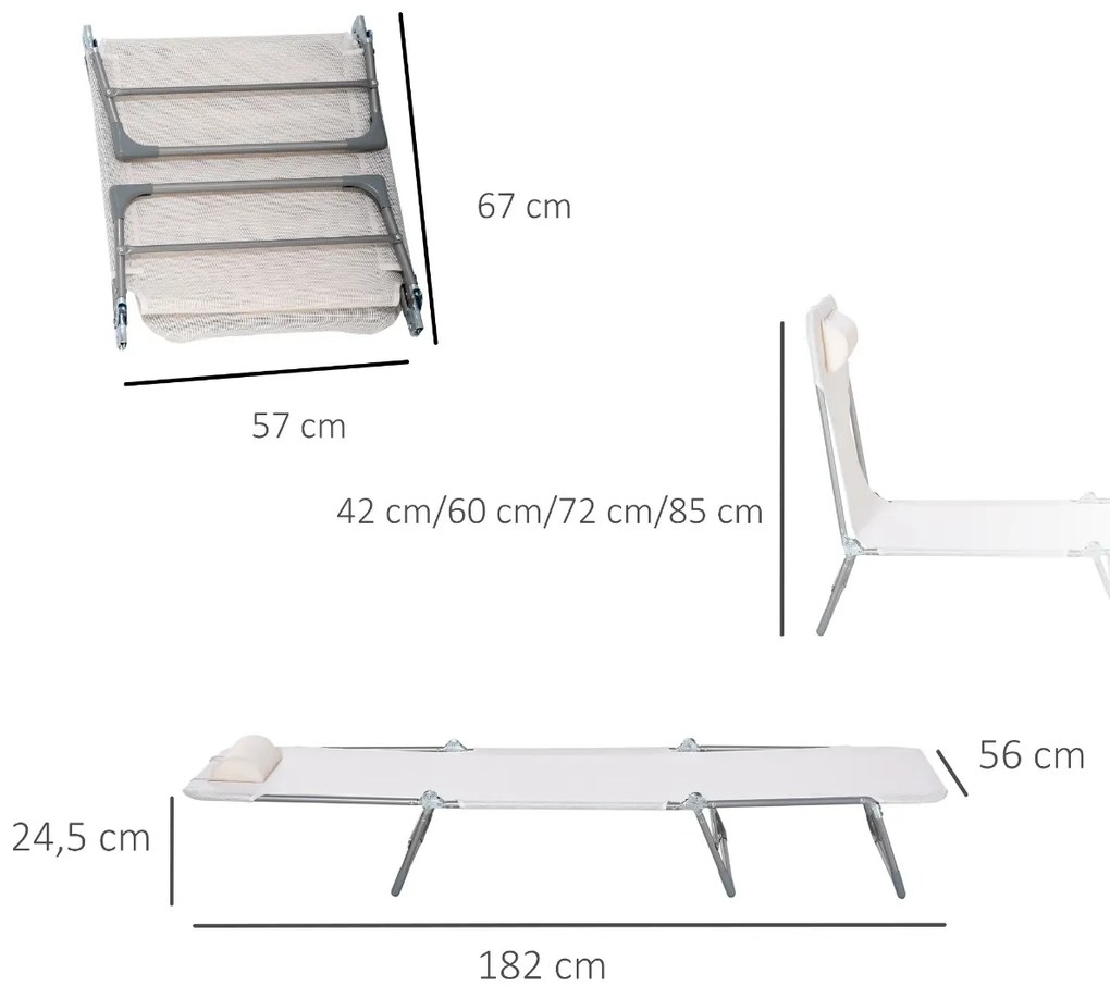 Outsunny Espreguiçadeira dobrável e reclinável de jardim com apoio de cabeça e encosto ajustável em 5 níveis Tecido textilene 182x56x24,5 cm