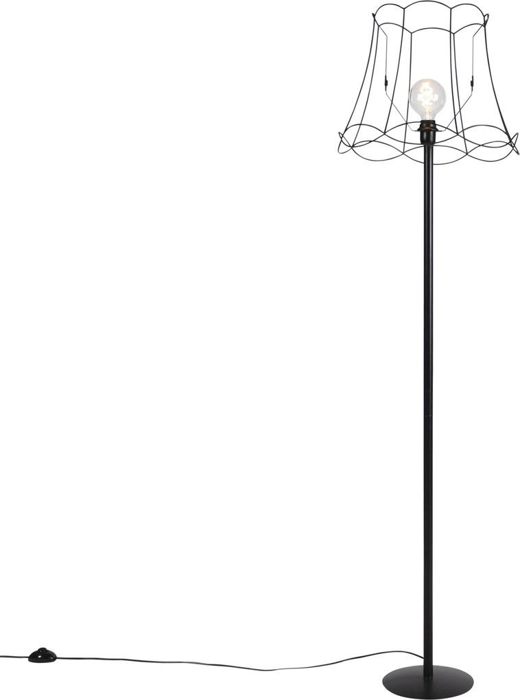 Candeeiro de pé preto com abajur de armação Granny preto 45 cm - Simplo