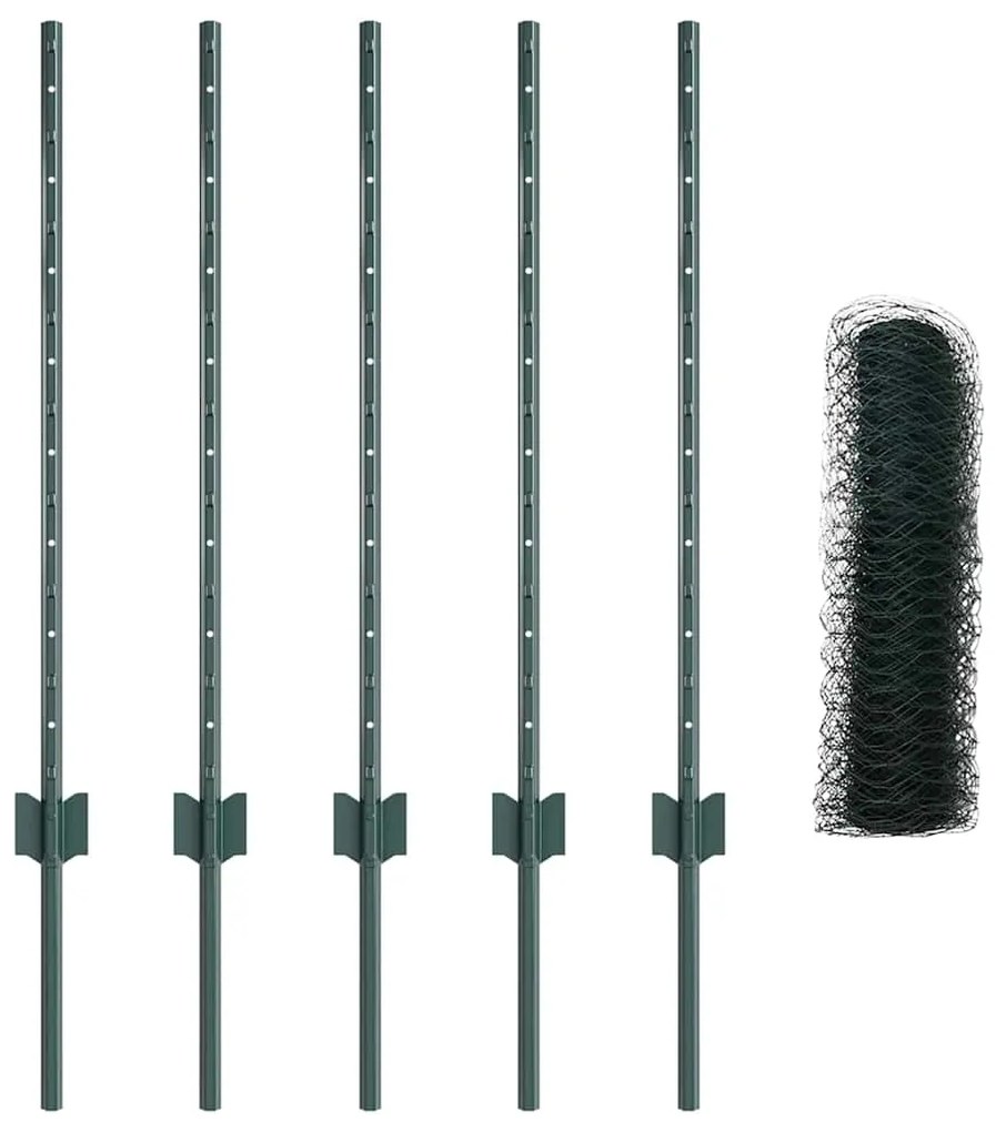 Postes para Cerca 5 pcs U-Channel Verde 80 cm Aço