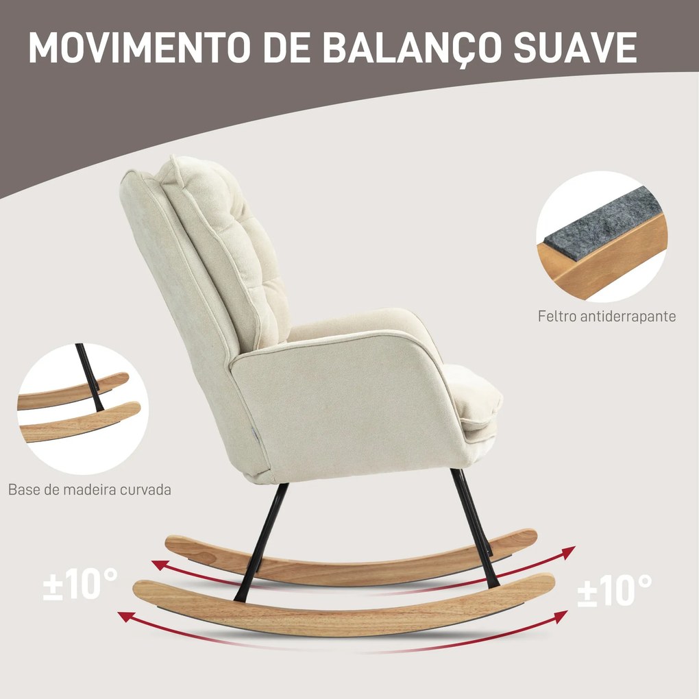 Poltrona Baloiço Estofada em Chenilla Cadeira Baloiço com Pés de Madei