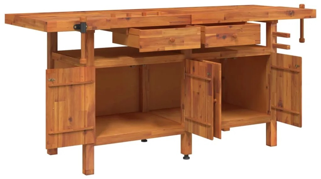 Bancada de trabalho + gavetas/tornos 192x62x83 cm acácia maciça