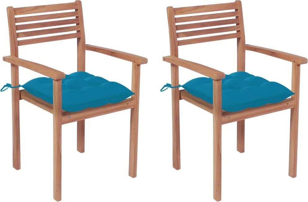 vidaXL Cadeiras de jardim c/ almofadões azul-claro 2 pcs teca maciça