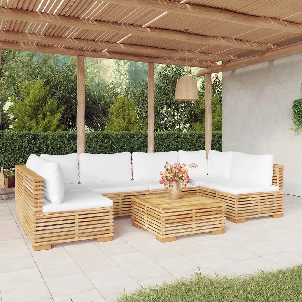 vidaXL 7 pcs conjunto lounge jardim c/ almofadões madeira teca maciça