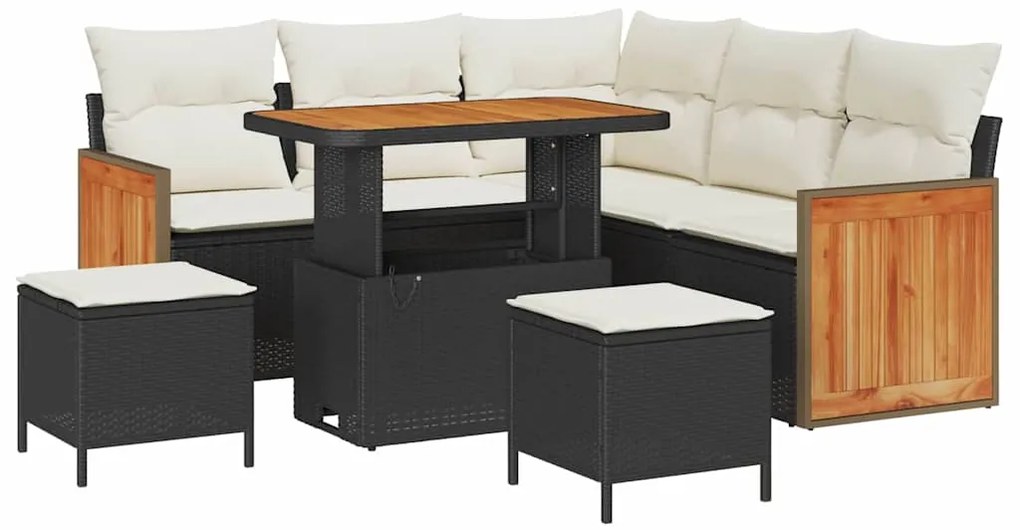 Conjunto de Sofás de Jardim com 8 Peças e Almofadas Preto Rattan Sinté