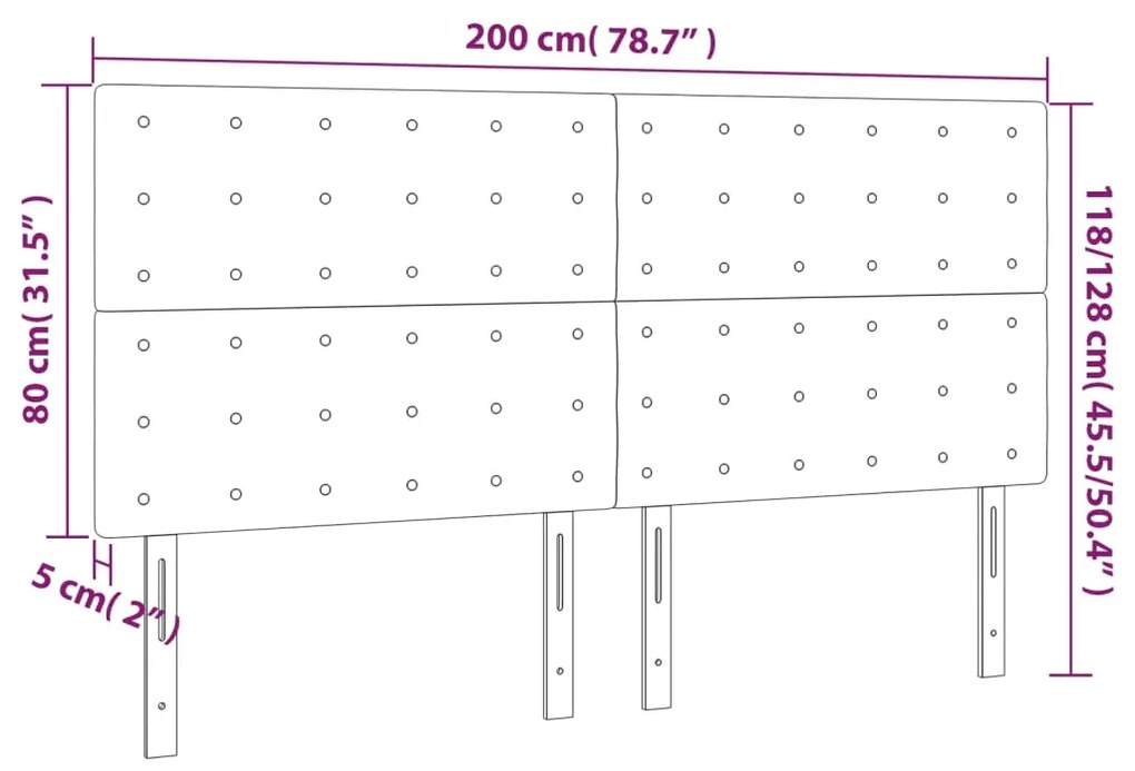 Cabeceira de cama 4 pcs veludo 100x5x78/88 cm cinzento-escuro