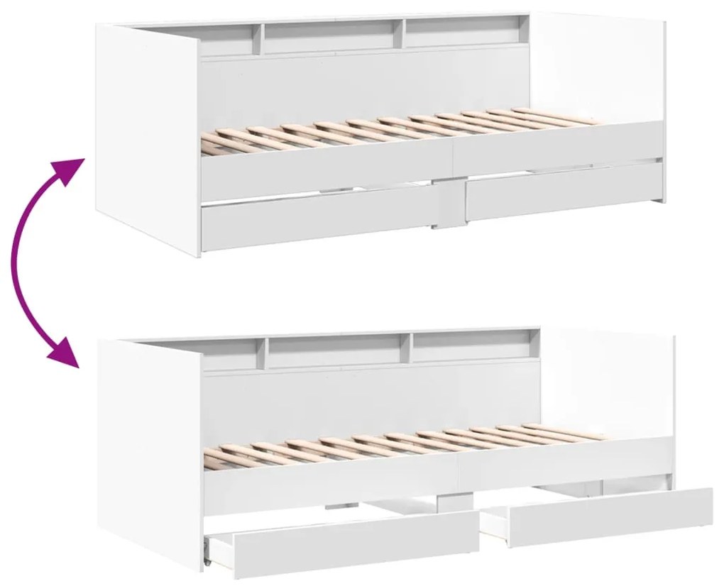 Sofá-cama com gavetas sem colchão 90x190 cm branco