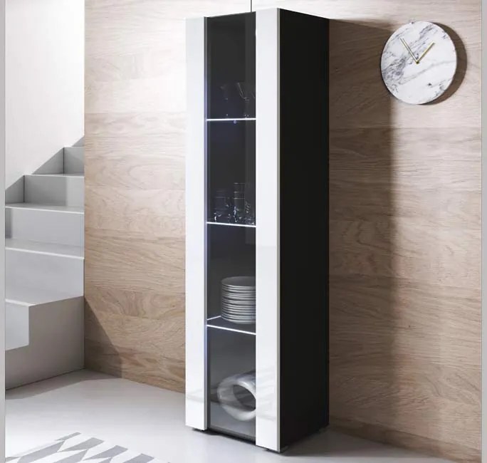 Vitrine Alta Bilbao – 40x167 cm – Preto e Branco com LED Azul