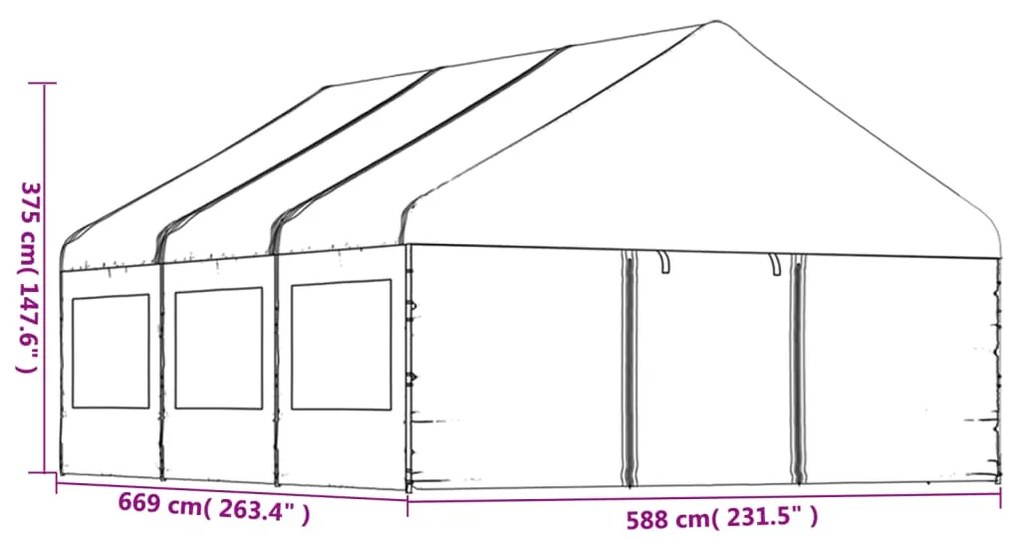 Gazebo com telhado 6,69x5,88x3,75 m polietileno branco