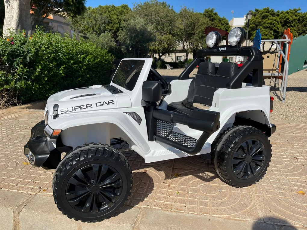 Carro Eletrico Infantil JEEP RUBICON STYLE 12V, App para Telemóvel e Comando, 1 Lugar Branco