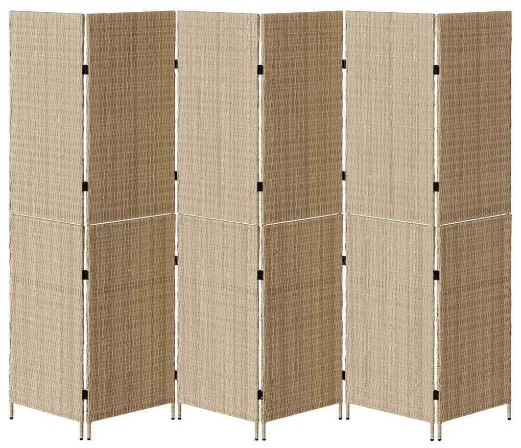 Divisória 6 Painéis Dobrável Bege 294x180 cm Polyrattan