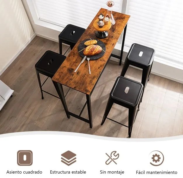 Conjunto de 4 bancos empilháveis de metal com almofadas de borracha e orifício de fixação para cozinha, sala de jantar ou bar 41 x 41 x 76 cm Preto