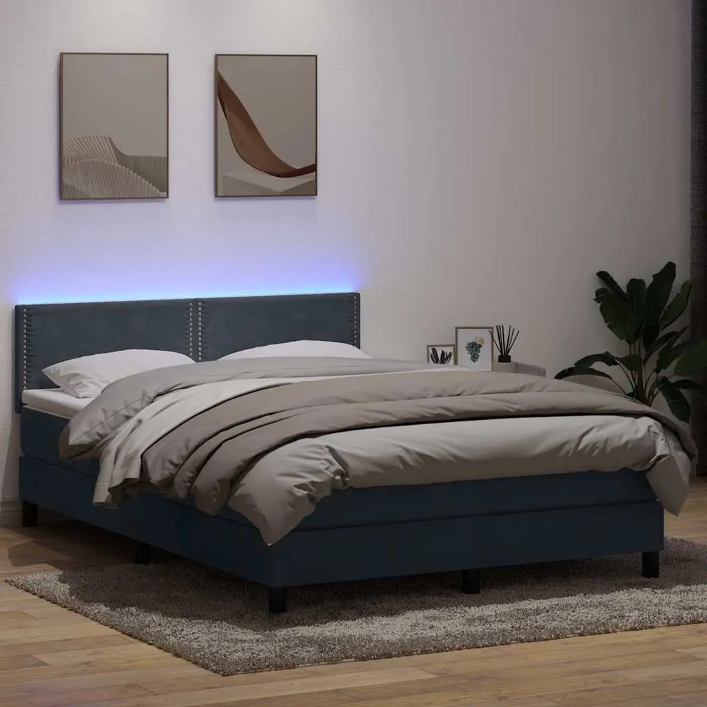 vidaXL Cama box spring c/ colchão e LED 160x210 cm veludo cinzento-escuro