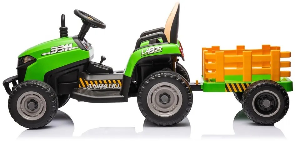 Tractor elétrico 12V infantil + Reboque Pneus de borracha Verde