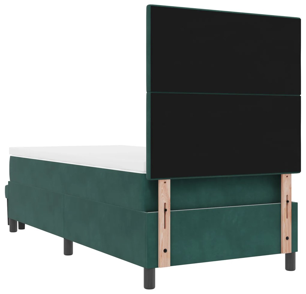 Cama Box Spring com Colchão & Banco Verde Escuro 90x190 cm Veludo