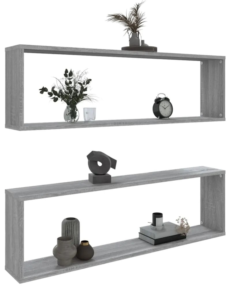 Prateleiras cubo 2 pcs 100x15x30 cm deriv. madeira cinza sonoma
