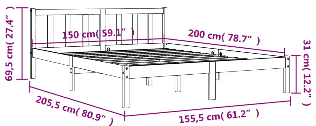 Cama sem colchão 150x200 cm madeira pinho maciça castanho-mel