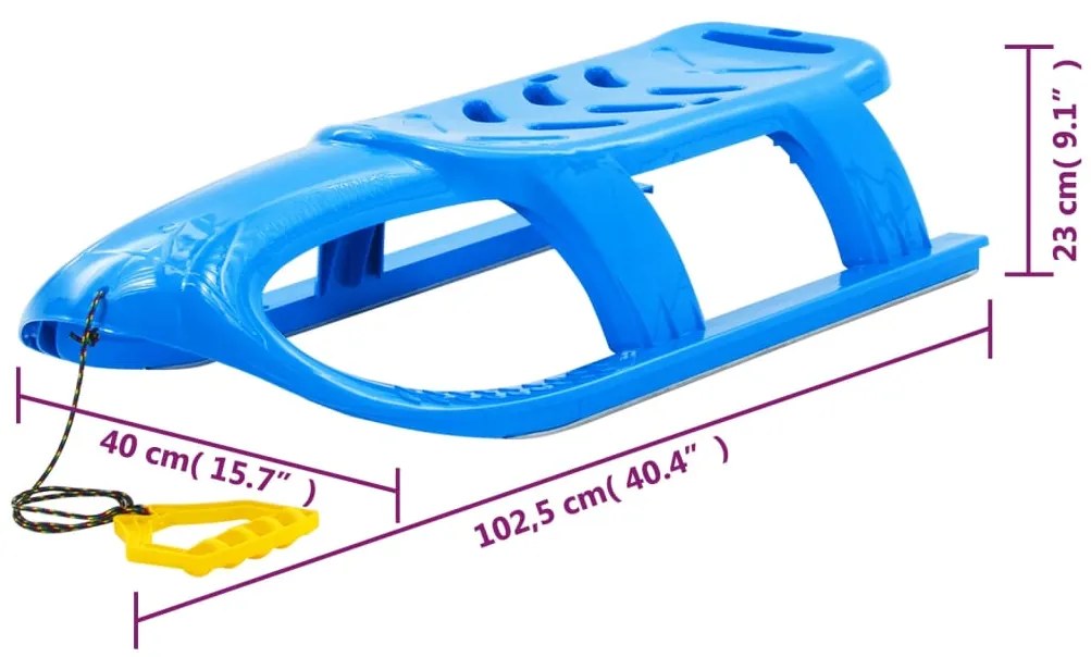 Trenó para crianças 102,5x40x23 cm polipropileno azul