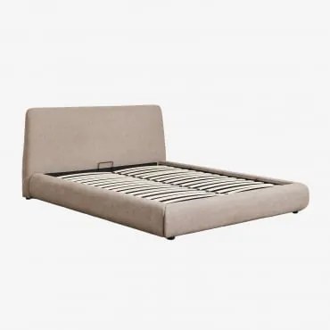 Cama Com Baú Articulado Estofada Norena Tecido Castanho Areia & 160 X 200 Cm - Sklum