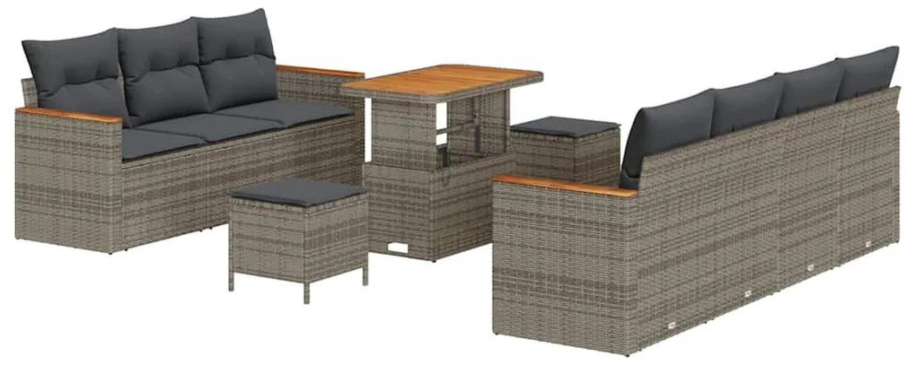Conjunto de Sofá de Jardim de 10 Peças Cinza com Almofadas de Rattan e