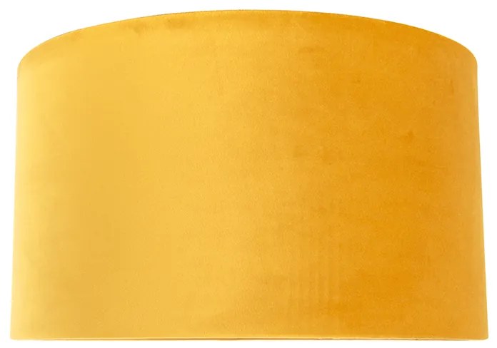 Abajur veludo amarelo 35/35/20 com interior dourado