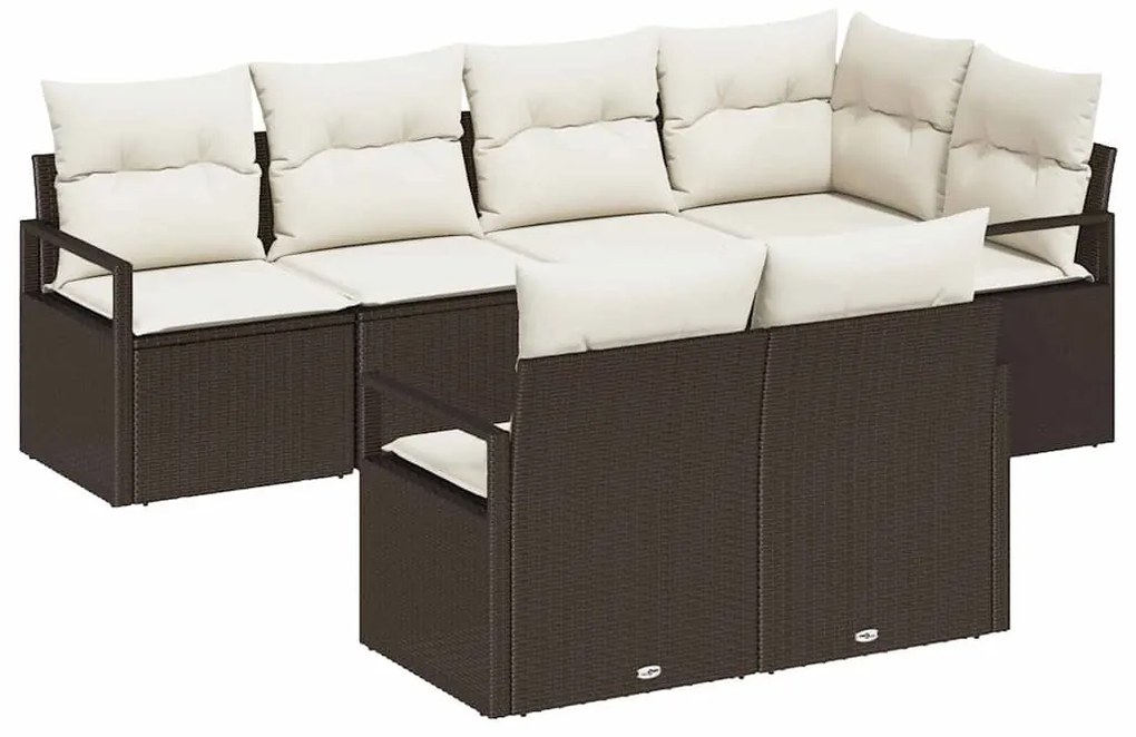 Conjunto de Sofá de Jardim em 7 Peças com Almofadas Marrom em Rattan P
