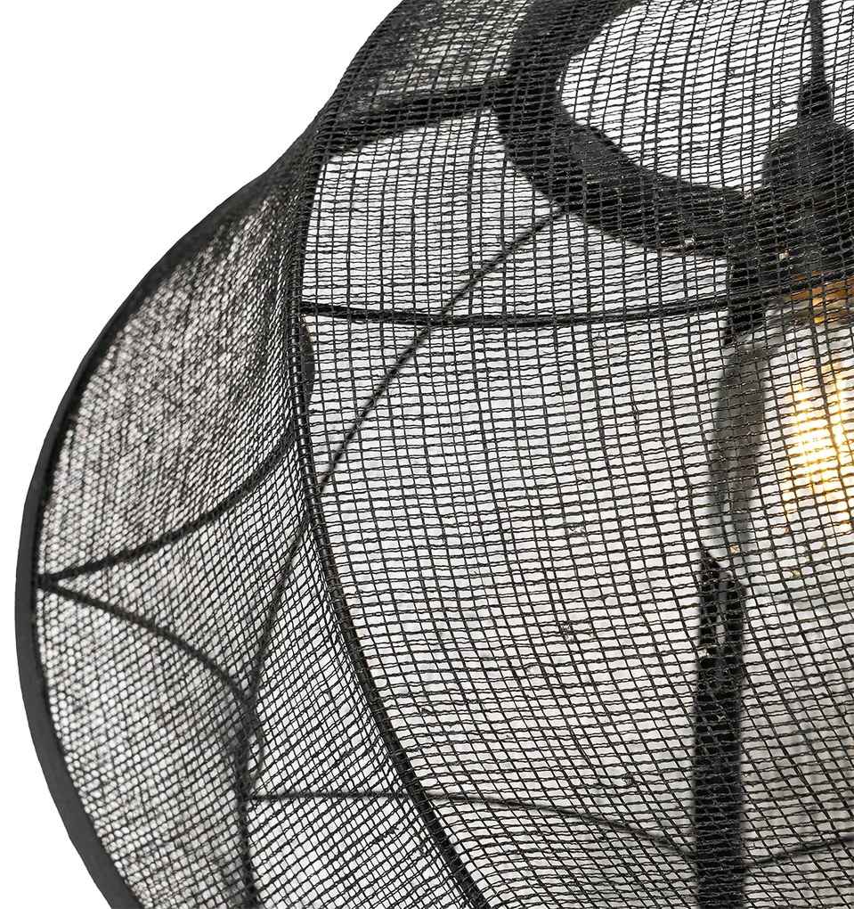 Candeeiro suspenso oriental preto tecido 48 cm - Rob Oriental