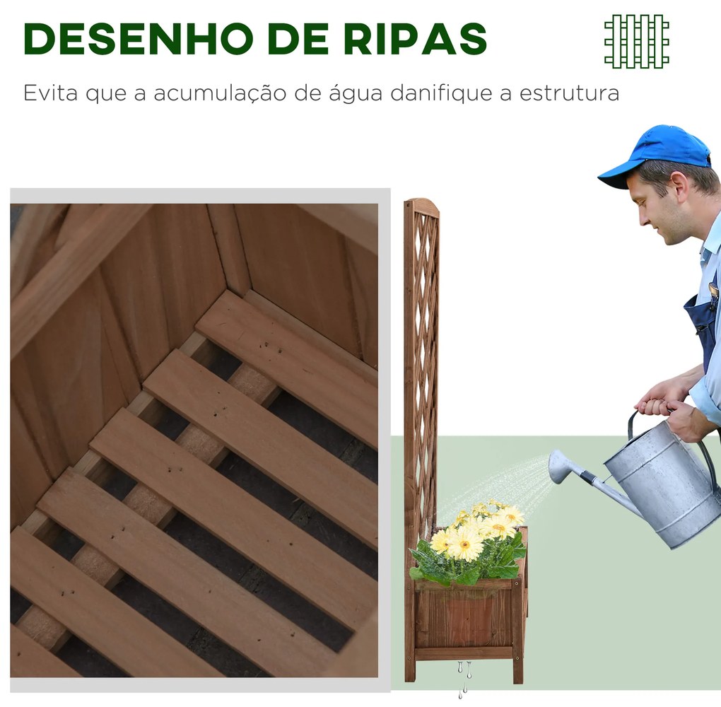 Floreira com Treliça de Madeira Caixa de Plantio com Suporte para Plantas Trepadeiras para Jardim varanda Pátio 60x30x122,5cm Madeira