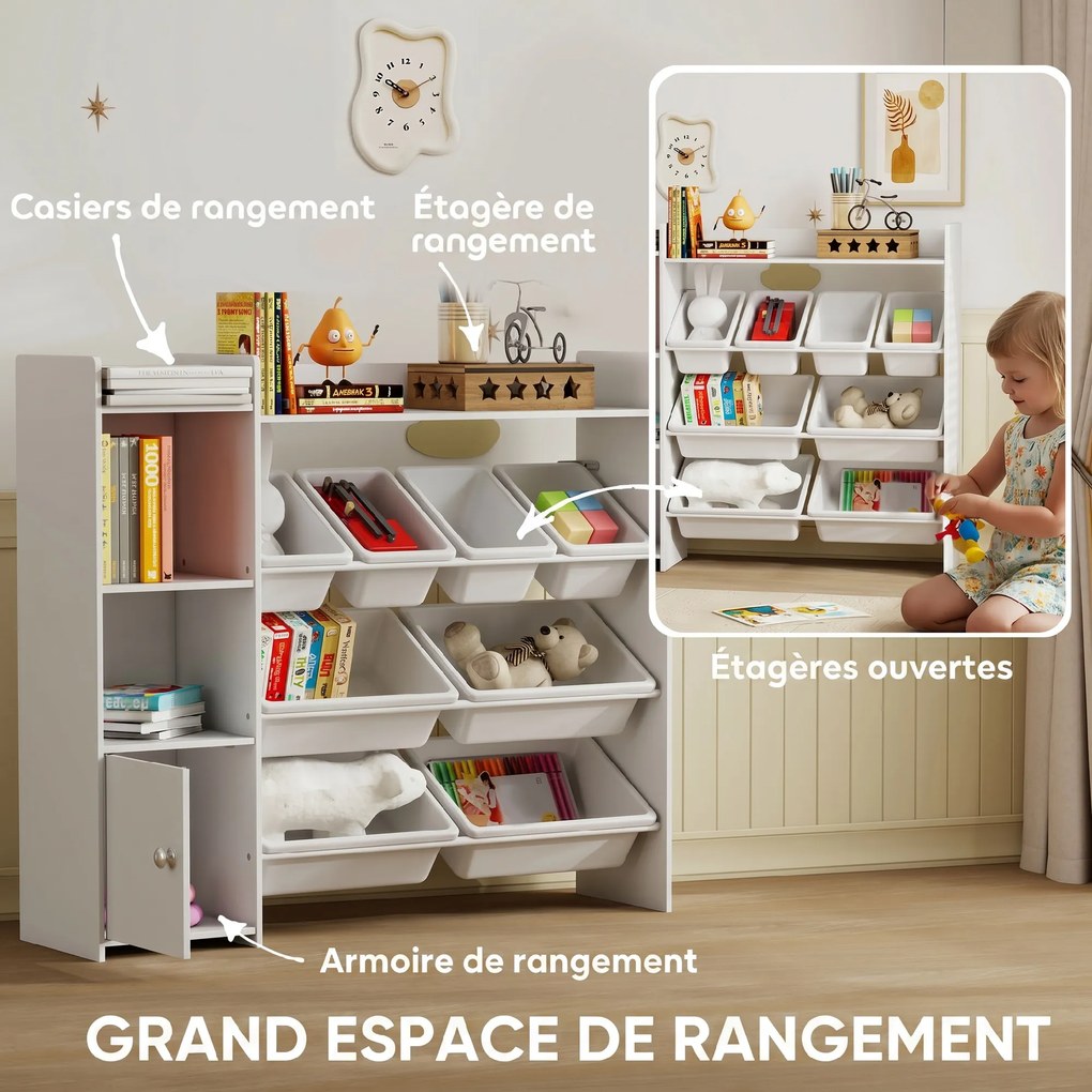 Móvel de arrumação para crianças dos 3 aos 8 anos 112,5 L x 30 P x 100 A cm, arrumação de brinquedos com 8 caixas removíveis, prateleiras de arrumação