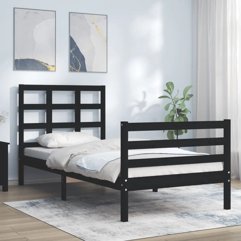 vidaXL Estrutura cama de solteiro c/ cabeceira madeira maciça preto