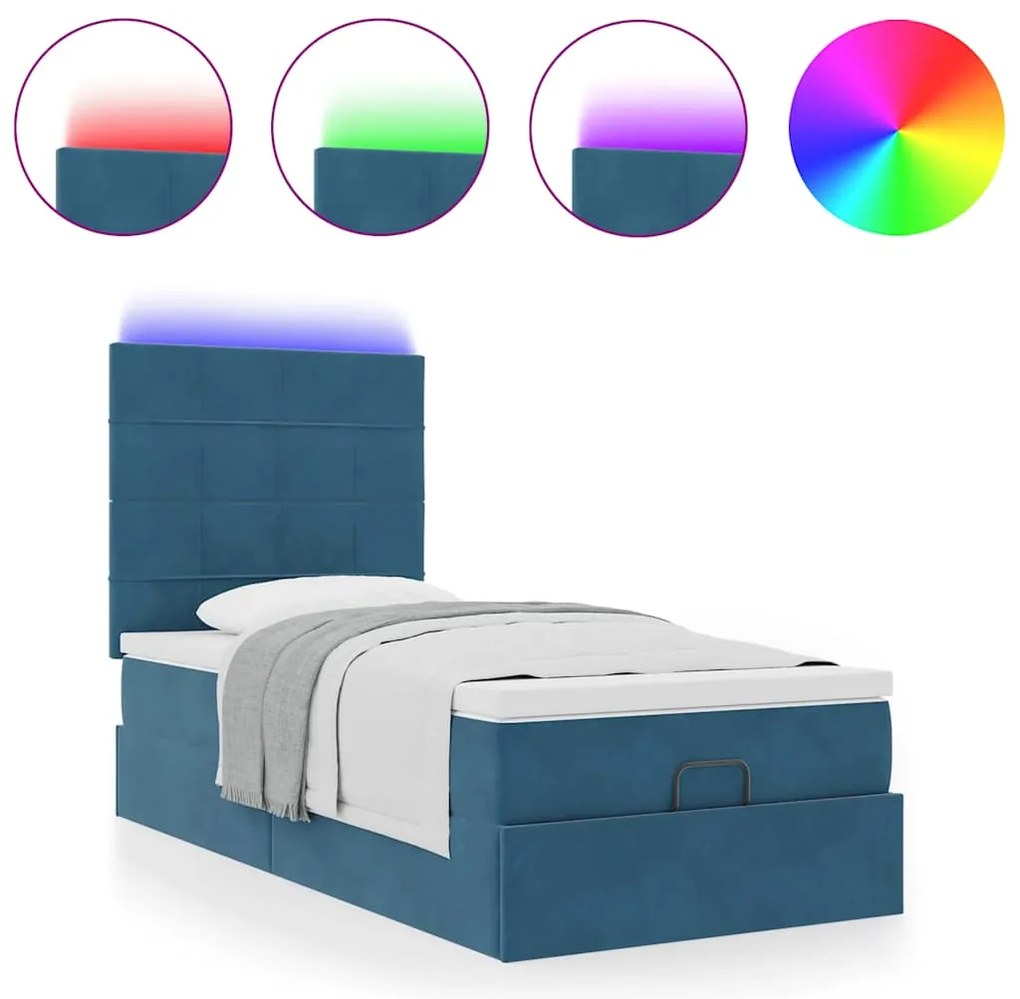 Estrutura cama otomana com colchões azul escuro 90x190cm veludo