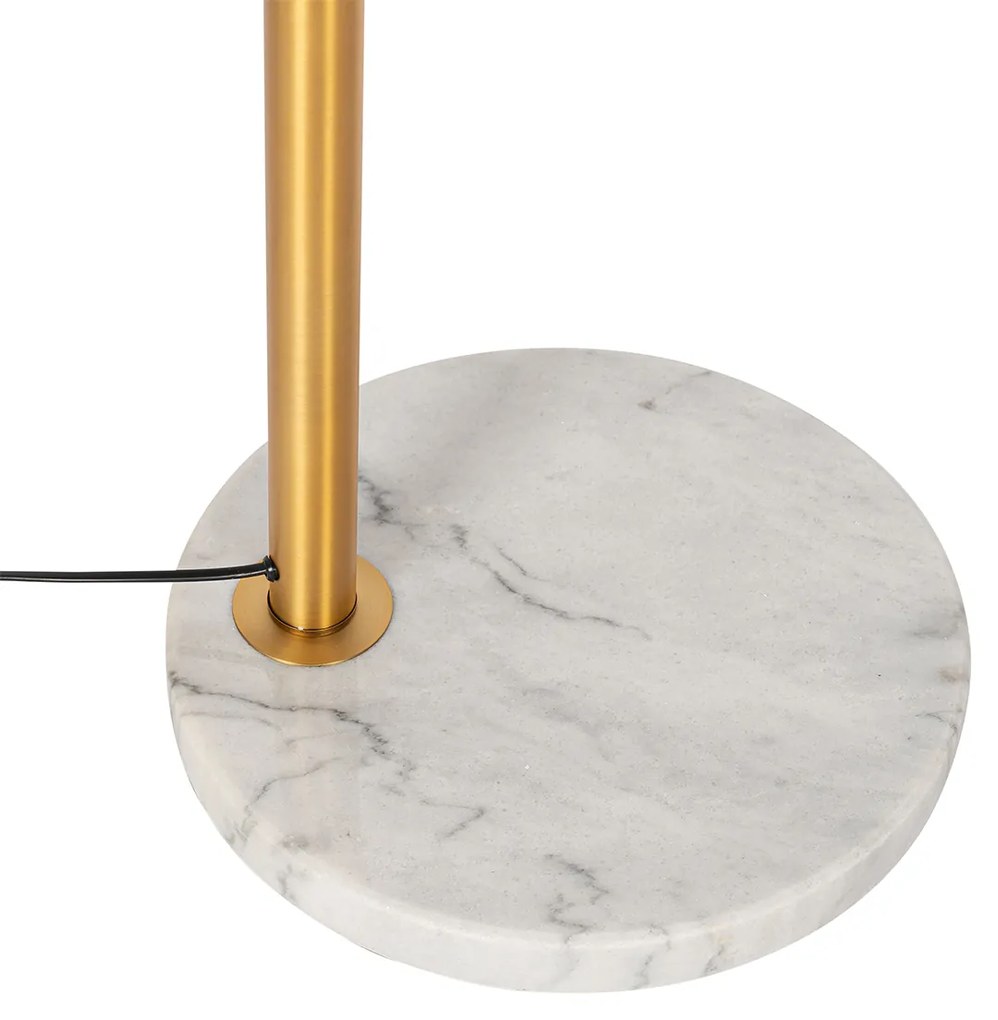 Candeeiro de Arco Bronze com Mármore e Vidro Âmbar 3 Luzes - Nina