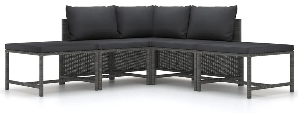 vidaXL 5 pcs conjunto sofás de jardim c/ almofadões vime PE cinzento