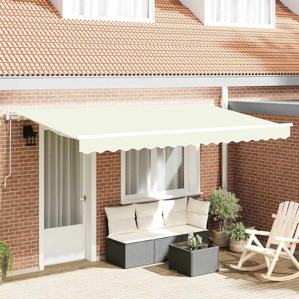 vidaXL Toldo Retrátil Manual Creme e Branco 400x200 cm Largo 4 x 2 m