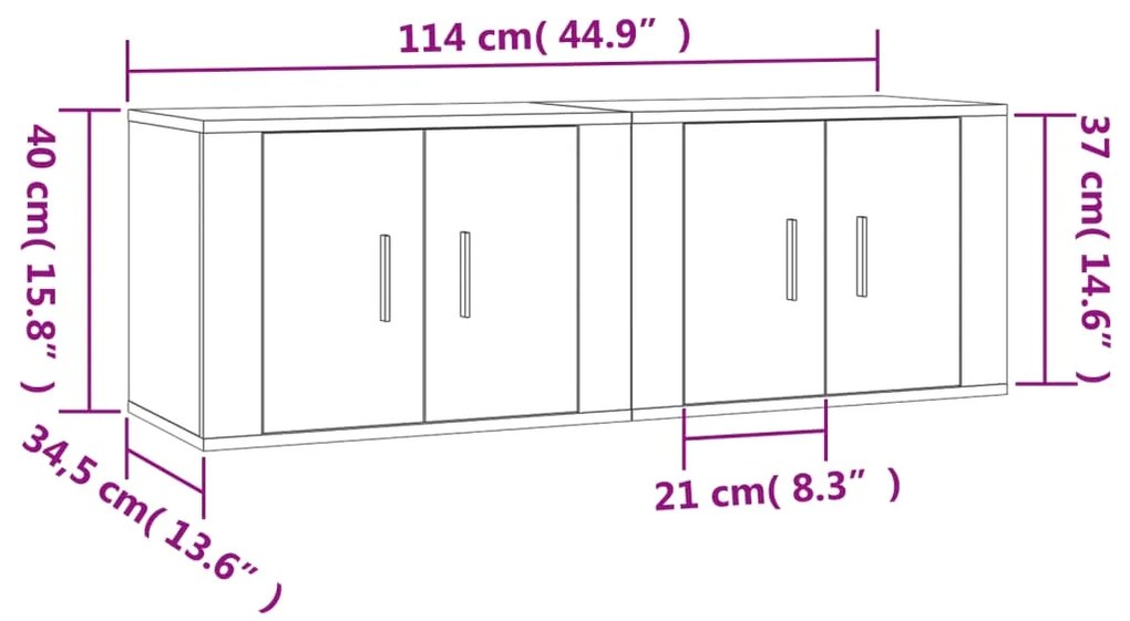 Móveis de TV de parede 2 pcs 57x34,5x40 cm branco brilhante