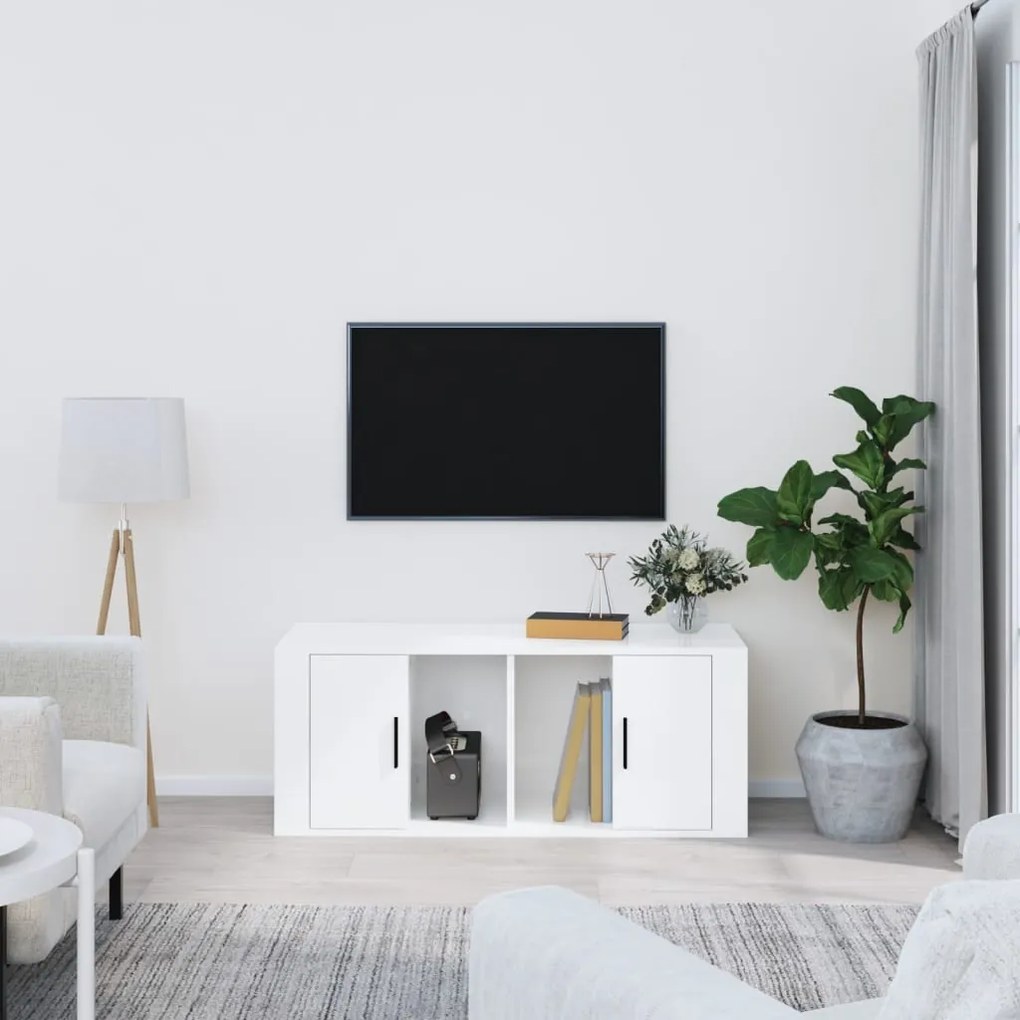 vidaXL Móvel para TV 100x35x40 cm madeira processada branco brilhante