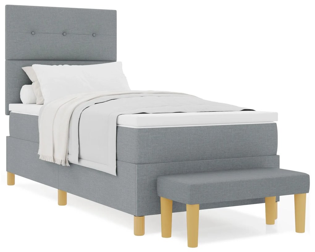 Cama Box Spring com Colchão & Banco Cinza Claro 80x200 cm Tecido