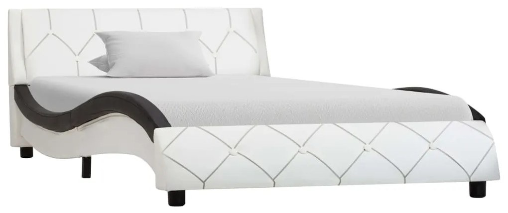 vidaXL Estrutura de cama 100x200 cm couro artificial branco e preto